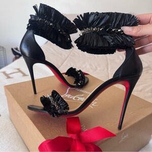 Christian Louboutin Poupedou Black Ankle Strap Sandal Heels Pumps